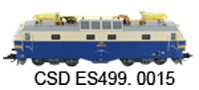 [Lokomotivy] → [Elektrick] → [150/151] → CSD-ES499-0015: elektrick lokomotiva modr-slonov kost se lutm vstranm psem na elech